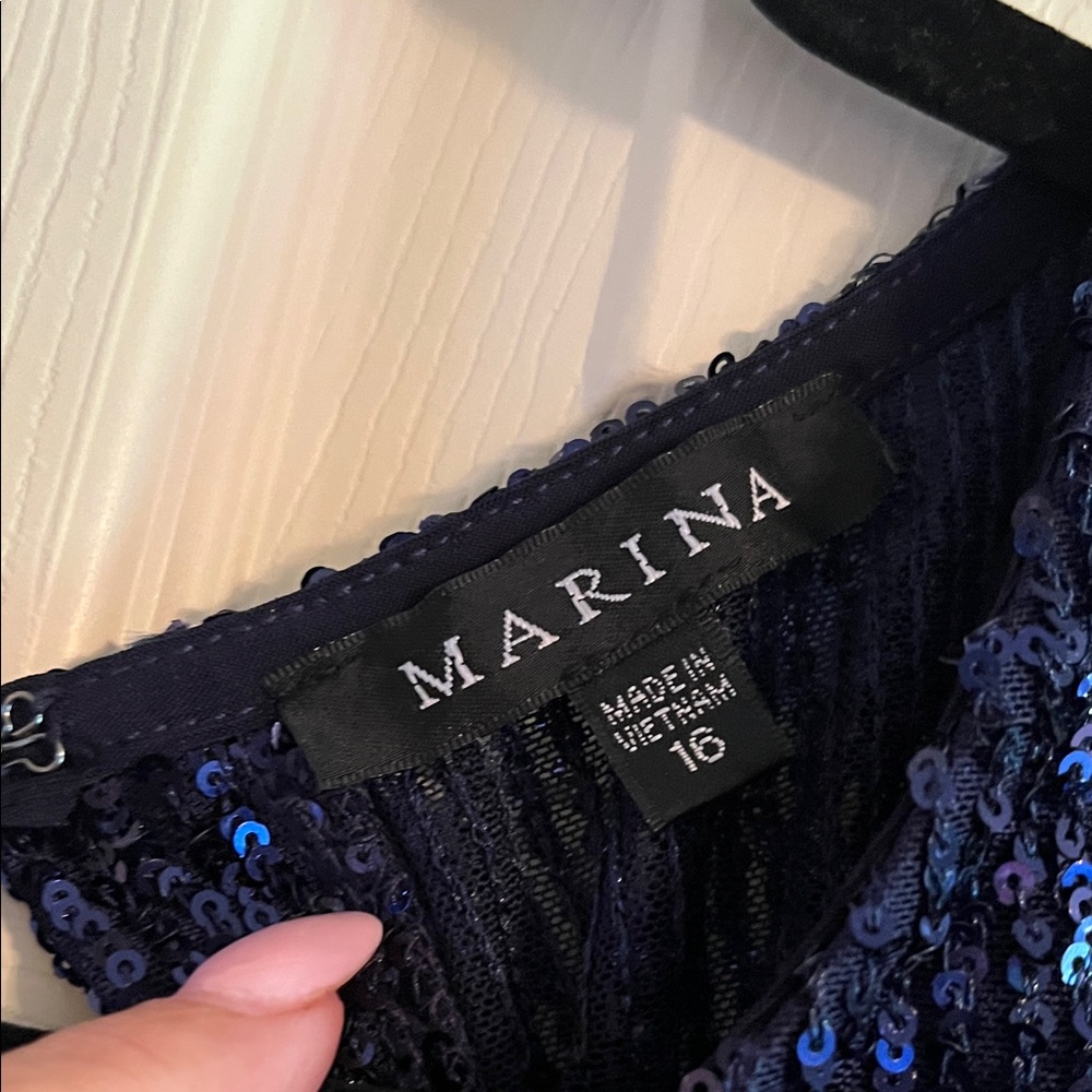 MARINA Midnight Blue Sequin Jumpsuit, NWT - Picture 2 of 9